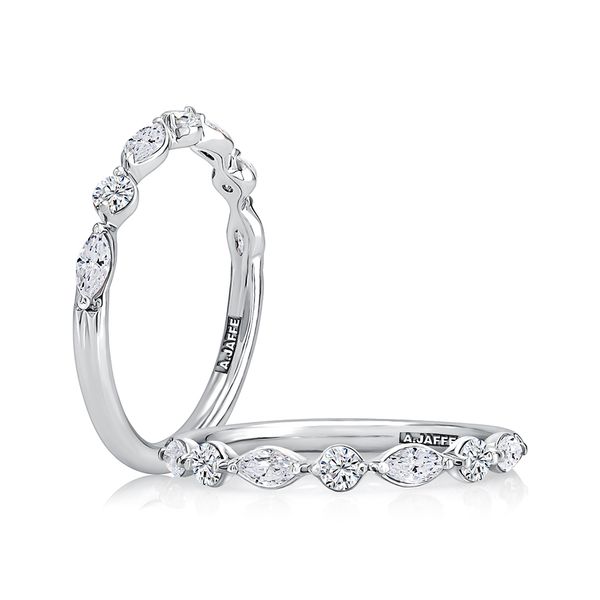 Delicate Halfway Alternating Round and Marquise Diamond Wedding Band Castle Couture Fine Jewelry Manalapan, NJ