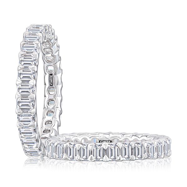 Claw Prong Emerald Diamond Eternity Anniversary Band Castle Couture Fine Jewelry Manalapan, NJ