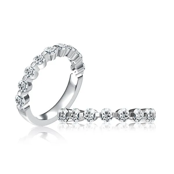 Single Shared Prong Round Halfway Diamond Wedding Band Hannoush
