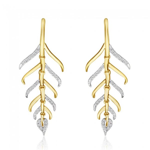 14K Yellow Gold Diamond Branches fashion Earrings Castle Couture Fine Jewelry Manalapan, NJ