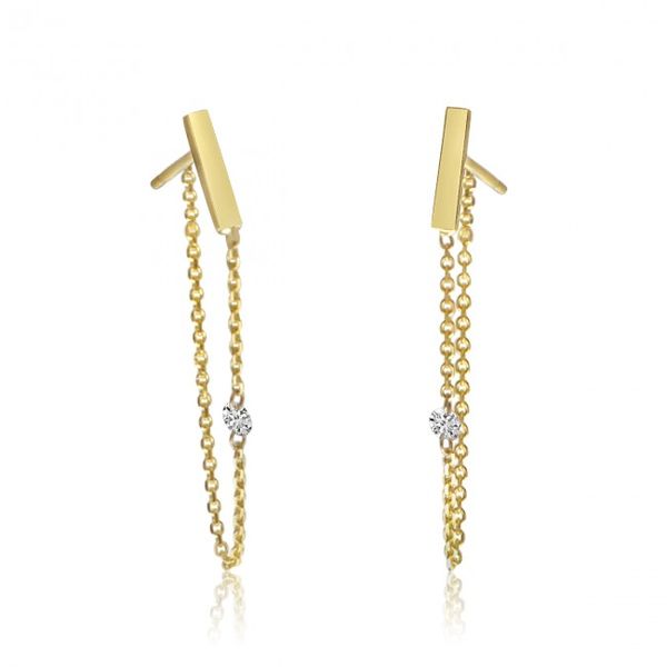 14K Yellow Gold Pierced Diamond Chain Dangling Post Earrings Rick's Jewelers California, MD