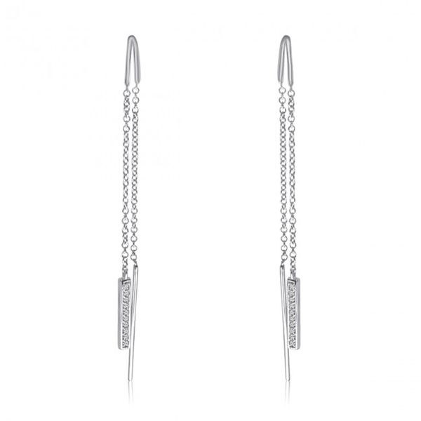 14K White Gold Diamond Bar Chain Threader Fashion Earrings Priddy Jewelers Elizabethtown, KY