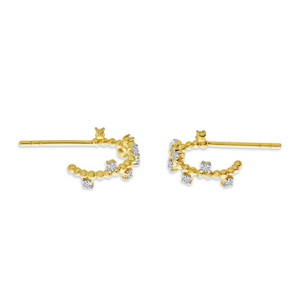 14K Yellow Gold Diamond Beaded Huggie Earrings Image 2 Lennon's W.B. Wilcox Jewelers New Hartford, NY