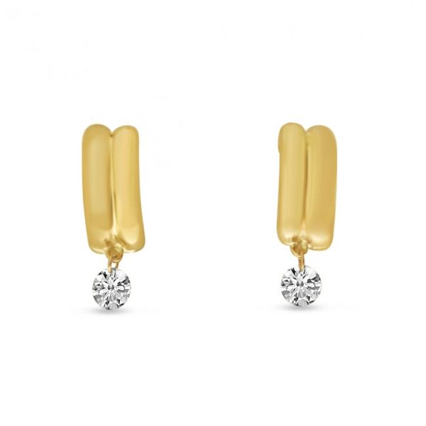 14K Yellow Gold Dashing Diamond Double Row Pierced Diamond Half Huggie Earrings Castle Couture Fine Jewelry Manalapan, NJ