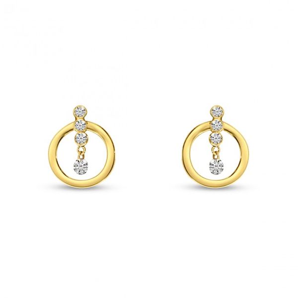 14K Yellow Gold Dashing Diamond Pierced Diamonds Front Hoop Earrings Castle Couture Fine Jewelry Manalapan, NJ