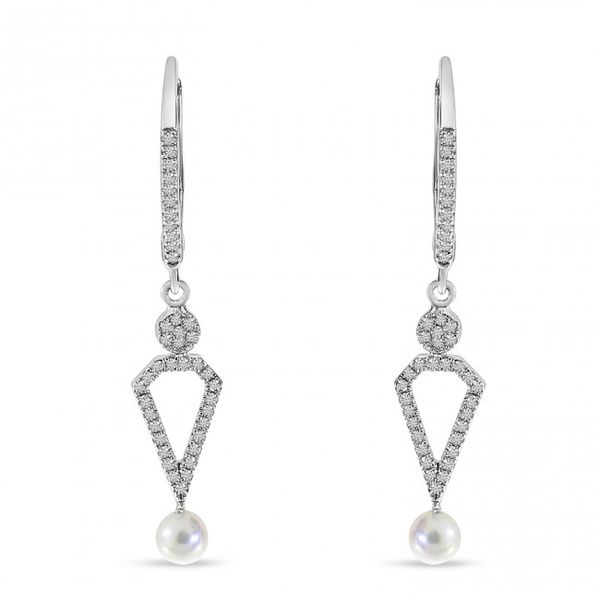 14K White Gold Diamond Leverback and Pearl Dangle Earrings Castle Couture Fine Jewelry Manalapan, NJ