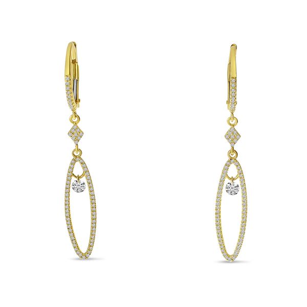 14K Yellow Gold Dashing Diamond Long Oval Dangle Earrings The Jewelry Source El Segundo, CA