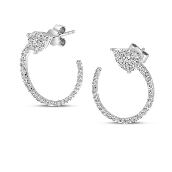 14K White Gold Pear Diamond Front Hoop Earrings Image 2 Segner's Jewelers Fredericksburg, TX
