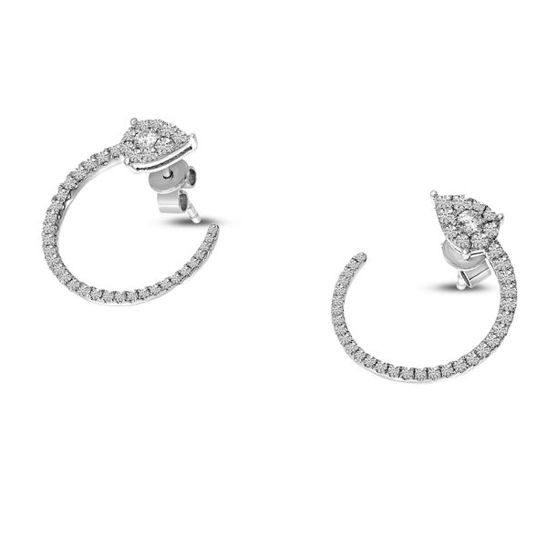 14K White Gold Pear Diamond Front Hoop Earrings Image 3 Segner's Jewelers Fredericksburg, TX