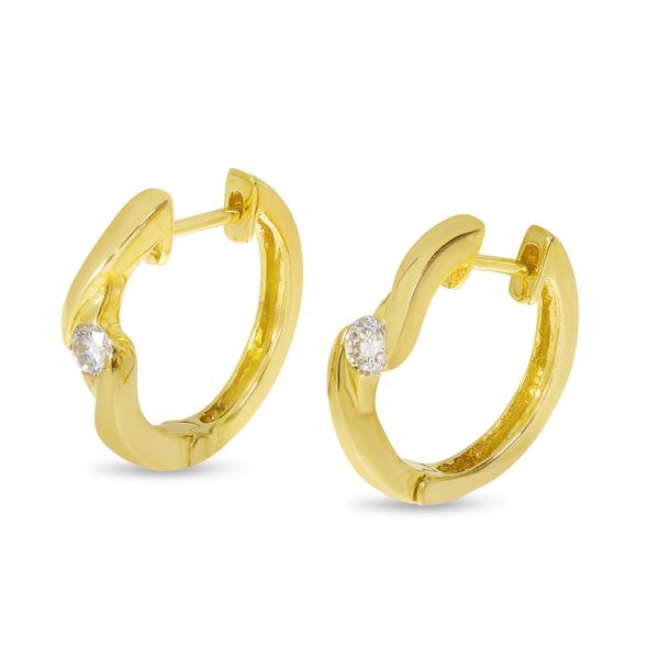 14K Yellow Gold Single Diamond Huggie Earrings Windham Jewelers Windham, ME
