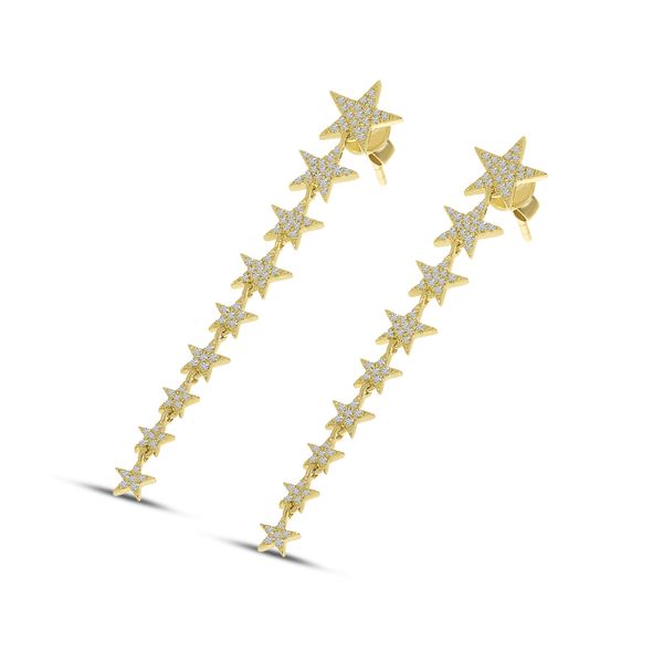 14K Yellow Gold Diamond Star Long Earrings Image 2 Windham Jewelers Windham, ME