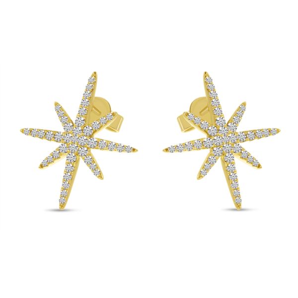 14K Yellow Gold Diamond Starburst Earrings Image 2 Castle Couture Fine Jewelry Manalapan, NJ