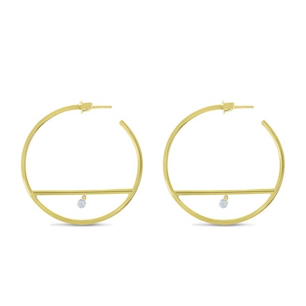 14K Yellow Gold Dashing Diamond Bar Hoop Earrings Marks of Design Shelton, CT