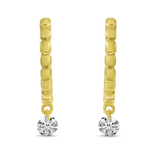 14K Yellow Gold Dashing Diamond Huggie Earrings Image 2 Lennon's W.B. Wilcox Jewelers New Hartford, NY