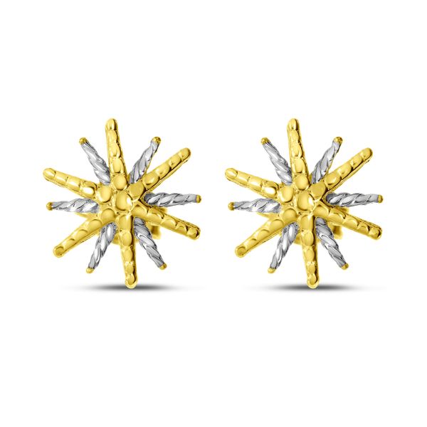 14K Yellow Gold Two-Tone Starburst Stud Earrings Marks of Design Shelton, CT