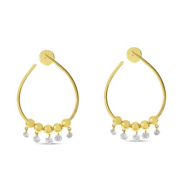 14K Yellow Gold Dashing Diamond Oval Hoop 5 Diamond Earrings Windham Jewelers Windham, ME