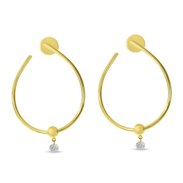 14K Yellow Gold Dashing Diamond Single Diamond Oval Hoop Earrings Adler's Diamonds Saint Louis, MO