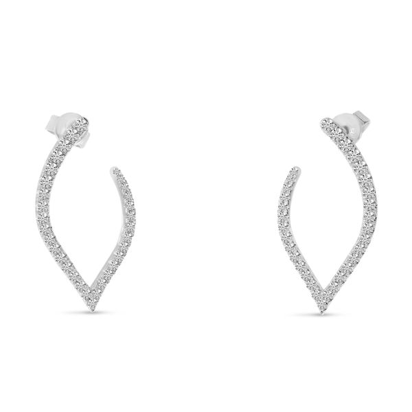14K White Gold Diamond Petal Front Hoop Earrings Adler's Diamonds Saint Louis, MO