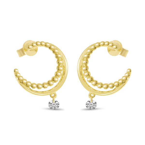 14K Yellow Gold Dashing Diamond Gold Beaded Front Hoop Single Pierced Diamond Earrings Image 2 Glatz Jewelry Aliquippa, PA