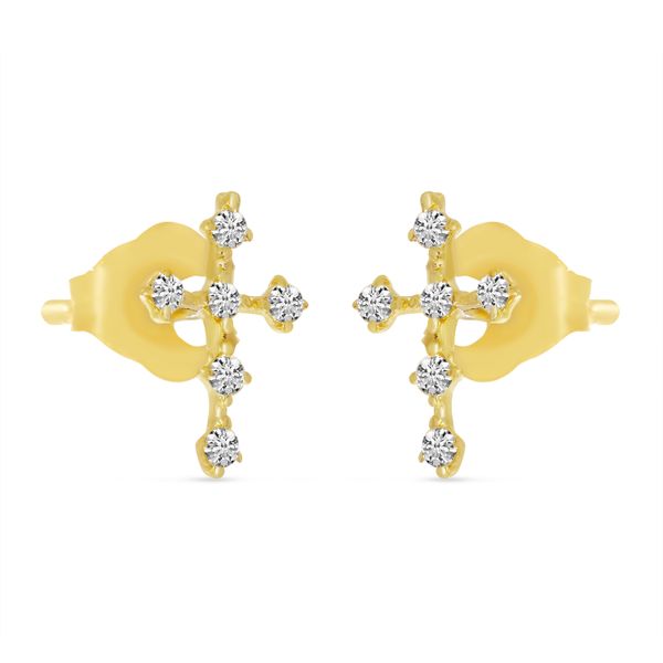 14K Yellow Gold Diamond Mini Cross Stud Earrings Image 2 Lake Oswego Jewelers Lake Oswego, OR