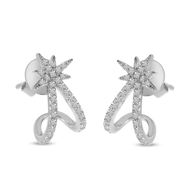 14K White Gold Diamond Starburst Huggie Earrings The Jewelry Source El Segundo, CA