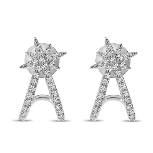 14K White Gold Diamond Starburst Huggie Earrings Image 2 Marks of Design Shelton, CT