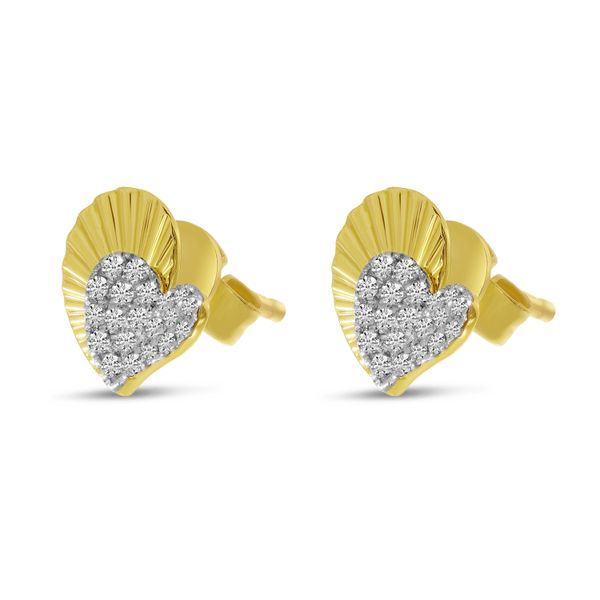 14K Yellow Gold Diamond Textured Heart Post Earrings Image 2 Glatz Jewelry Aliquippa, PA