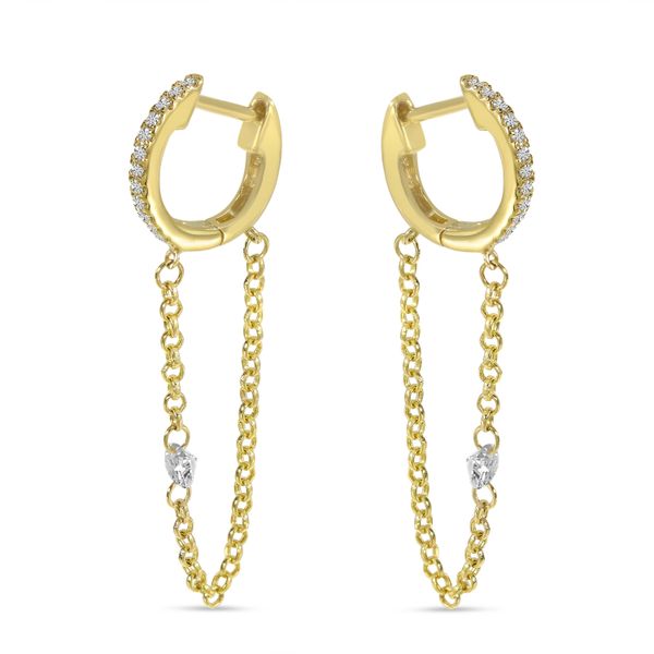 14K Yellow Gold Dashing Diamond Single Diamond Chain Huggie Earrings Image 2 Glatz Jewelry Aliquippa, PA