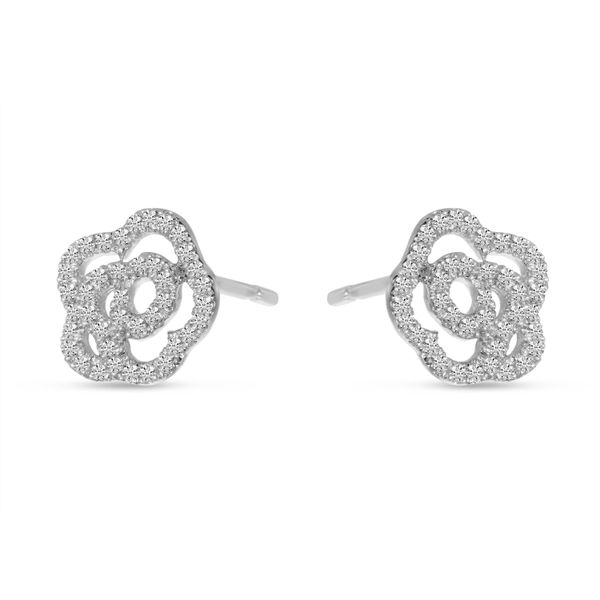 14K White Gold Diamond Petite Flower Stud Earrings Image 2 Windham Jewelers Windham, ME