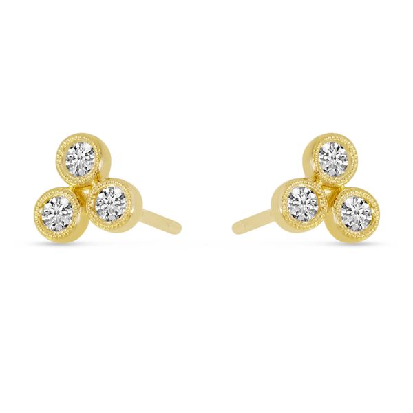 14K Yellow Gold Triple Diamond Bezel Stud Earrings Image 2 Segner's Jewelers Fredericksburg, TX