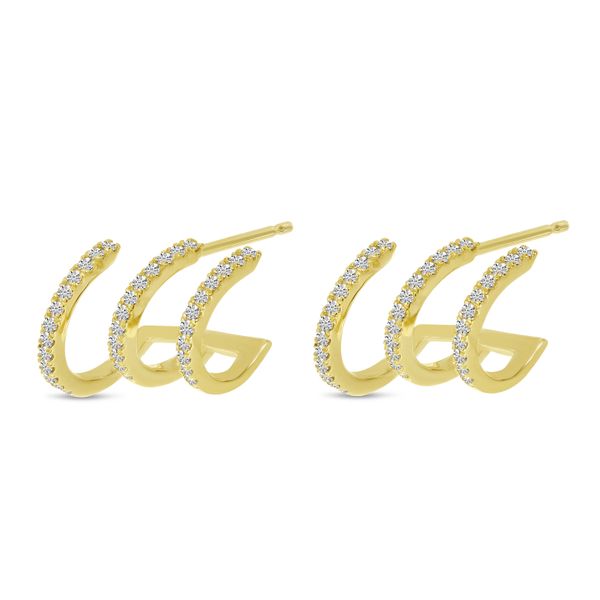 14K Yellow Gold Triple Row Diamond Huggies Image 3 Castle Couture Fine Jewelry Manalapan, NJ