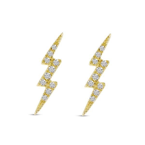 14K Yellow Gold Small Diamond Lightning Bolt Stud Earrings Castle Couture Fine Jewelry Manalapan, NJ