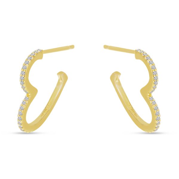 14K Yellow Gold Diamond Open Heart Hoop Earrings Marks of Design Shelton, CT