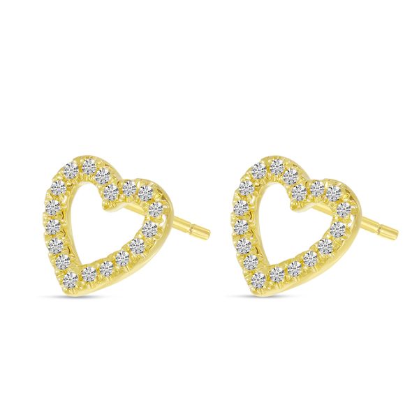 14K Yellow Gold Diamond Open Heart Stud Earrings Image 2 Castle Couture Fine Jewelry Manalapan, NJ
