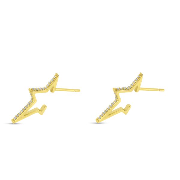 14K Yellow Gold Diamond Starburst Huggie Earrings Image 2 Marks of Design Shelton, CT