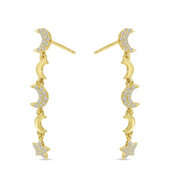 14K Yellow Gold Star & Moon Diamond Dangle Earrings Image 2 John Herold Jewelers Randolph, NJ