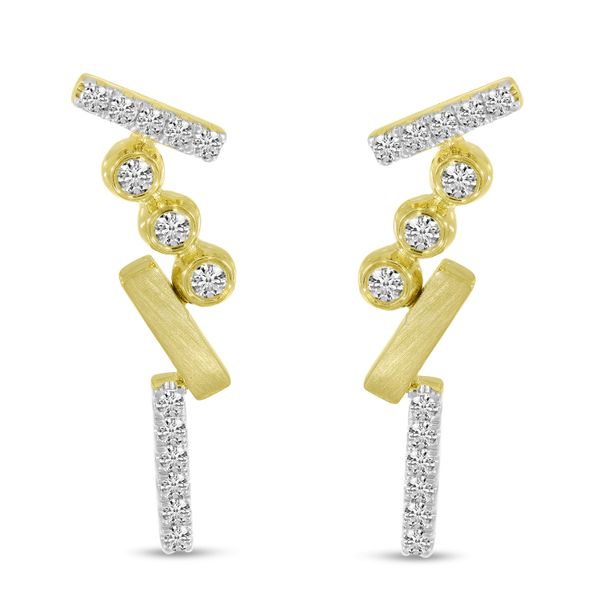 14K Yellow Gold Diamond Bezel Brushed Earrings Marks of Design Shelton, CT