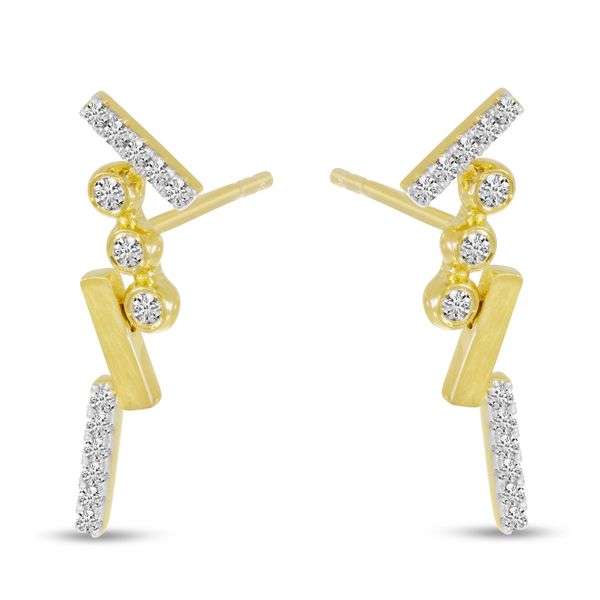 14K Yellow Gold Diamond Bezel Brushed Earrings Image 2 Lake Oswego Jewelers Lake Oswego, OR