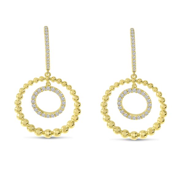 14K Yellow Gold Beaded Sphere Dangle Earrings Image 2 John Herold Jewelers Randolph, NJ
