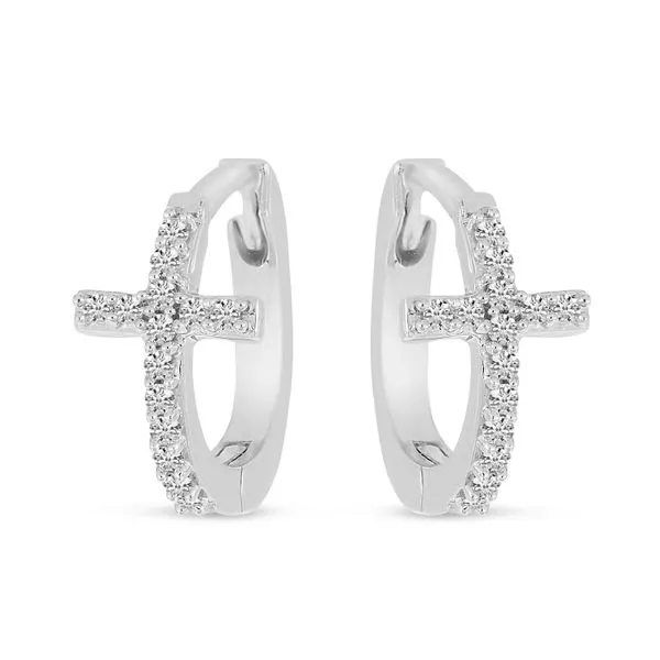 14K White Gold Diamond Cross Huggie Earrings E10813W Priddy