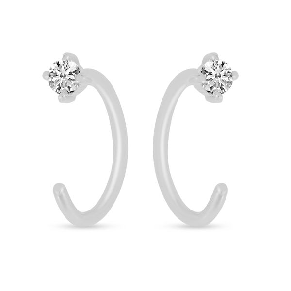 14K White Gold Single Diamond Backwards Huggie Earrings Moseley Diamond Showcase Inc Columbia, SC