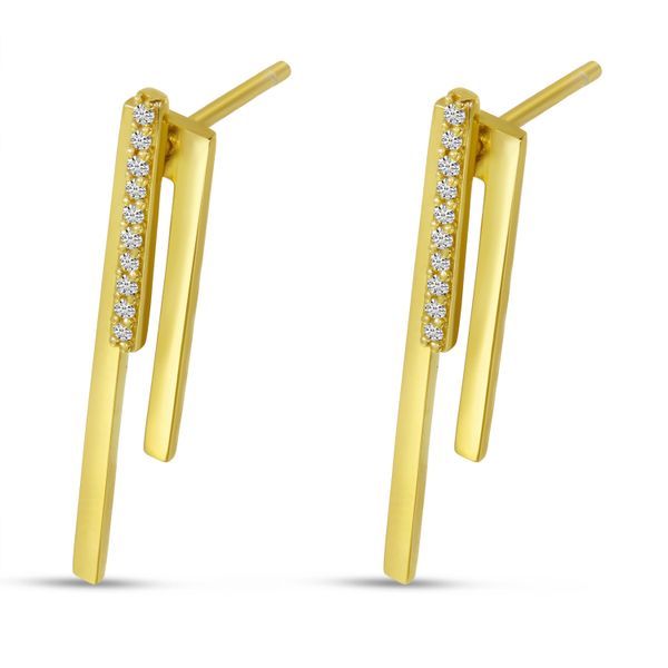 14K Yellow Gold Diamond Linear Front Back Earrings Marks of Design Shelton, CT