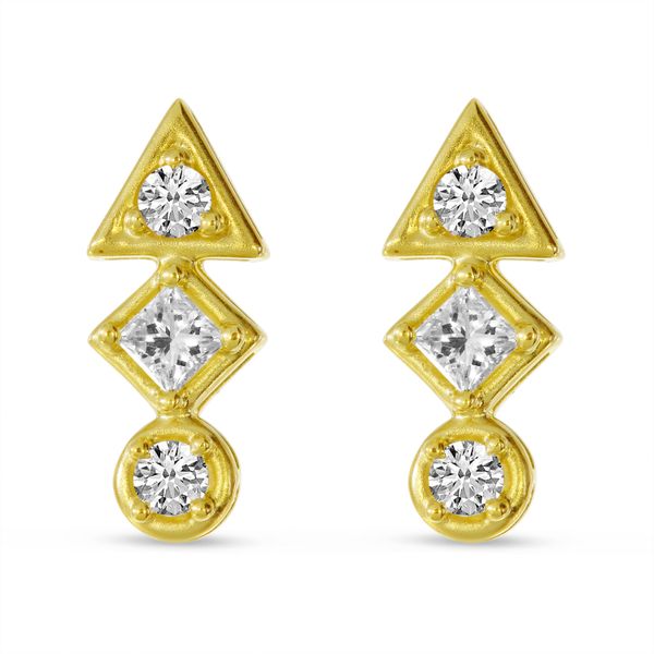 14K Yellow Gold Triple Diamond Bar Geo Stud Earrings Jimmy Smith Jewelers Decatur, AL
