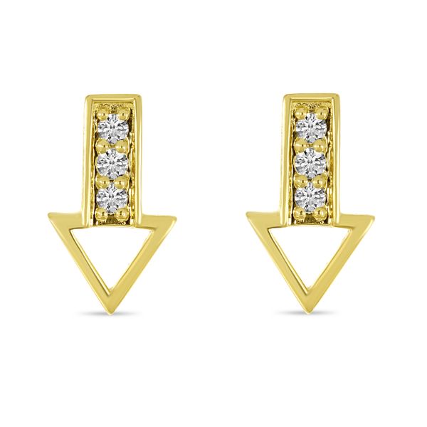 14K Yellow Gold Triple Diamond Arrow Stud Earrings Marks of Design Shelton, CT