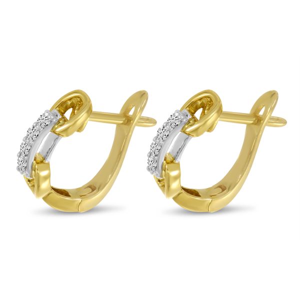 14K Yellow Gold Diamond Link Huggie Earrings Image 2 John Herold Jewelers Randolph, NJ