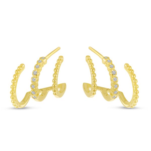14K Yellow Gold Diamond Beaded Triple Row Huggie Earrings Lennon's W.B. Wilcox Jewelers New Hartford, NY