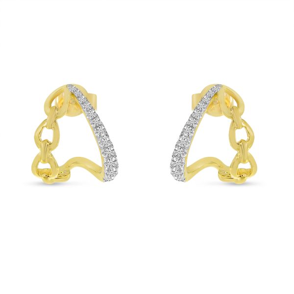 14K Yellow Gold Diamond & Link Split Huggie Earrings Glatz Jewelry Aliquippa, PA