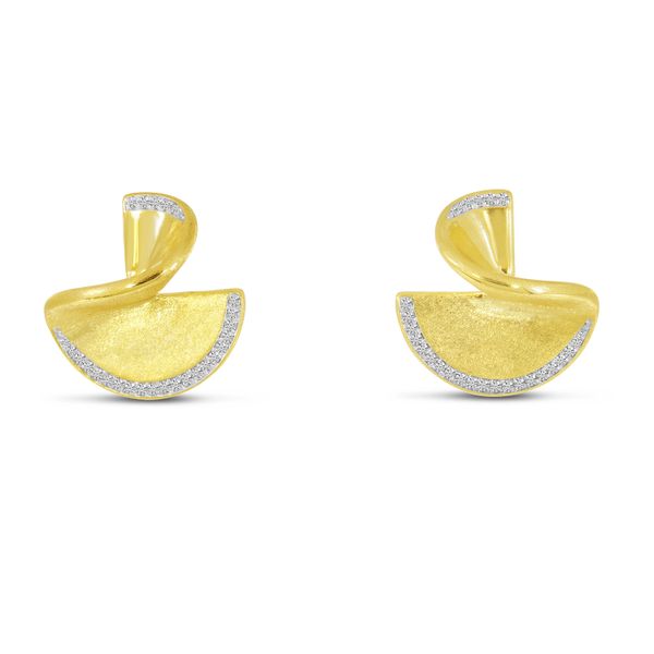 14K Yellow Gold Diamond Outline Pave Disc Brushed Gold Earrings Lake Oswego Jewelers Lake Oswego, OR