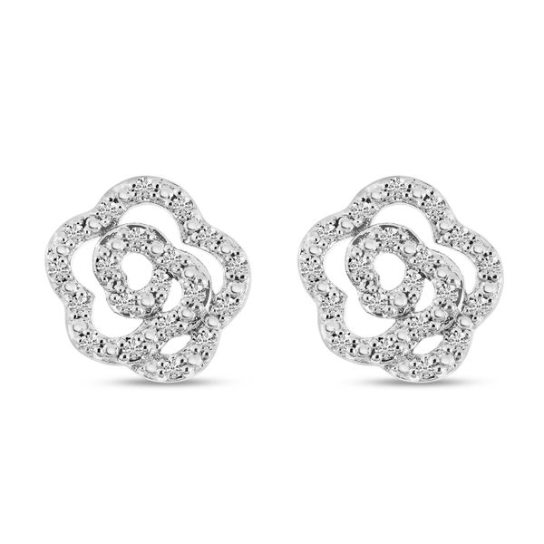 14K White Gold Diamond Petite Flower Stud Earrings Castle Couture Fine Jewelry Manalapan, NJ
