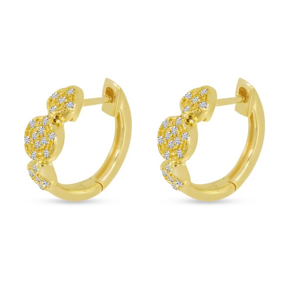 14K Yellow Gold Triple Pave Diamond Huggie Earrings Image 2 Castle Couture Fine Jewelry Manalapan, NJ